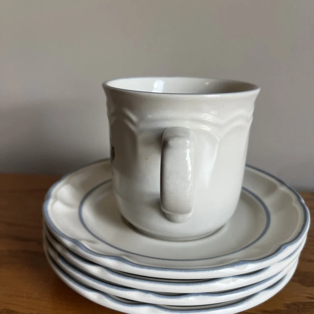 Vintage Cordella Collection Bluet Set Of 4 Saucers And 1 Coffee Cup Blue Floral